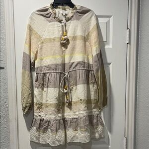 Hemant and Nandita Beige and Yellow Striped dress